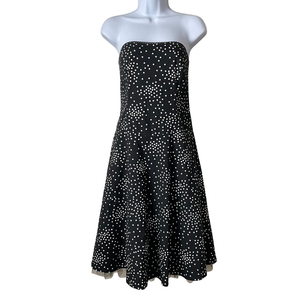 Vintage Y2K Retro Polka Dot Strapless Fit Flare Dress Ruby Rox Black White 11